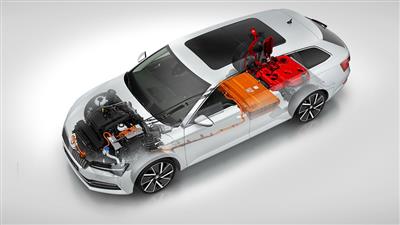 سیستم قوای محرکه و محل قرارگیری باتری‌ها در اشکودا سوپرب پلاگین هیبرید